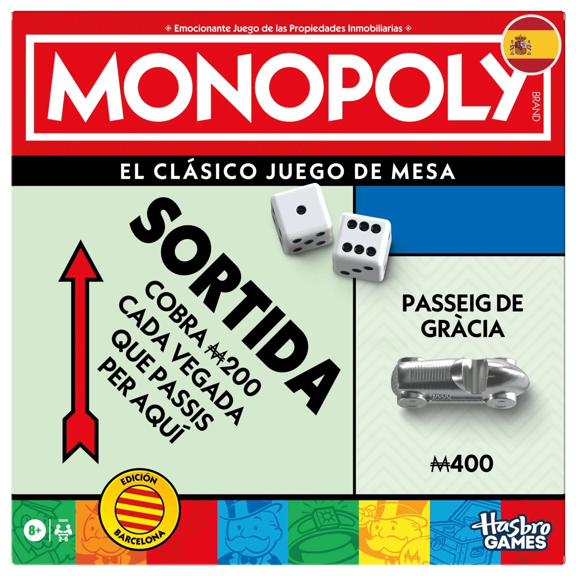 Monopoly Clásico Hasbro con Bandeja Organizadora y Peones Grandes (Español\Catalán)