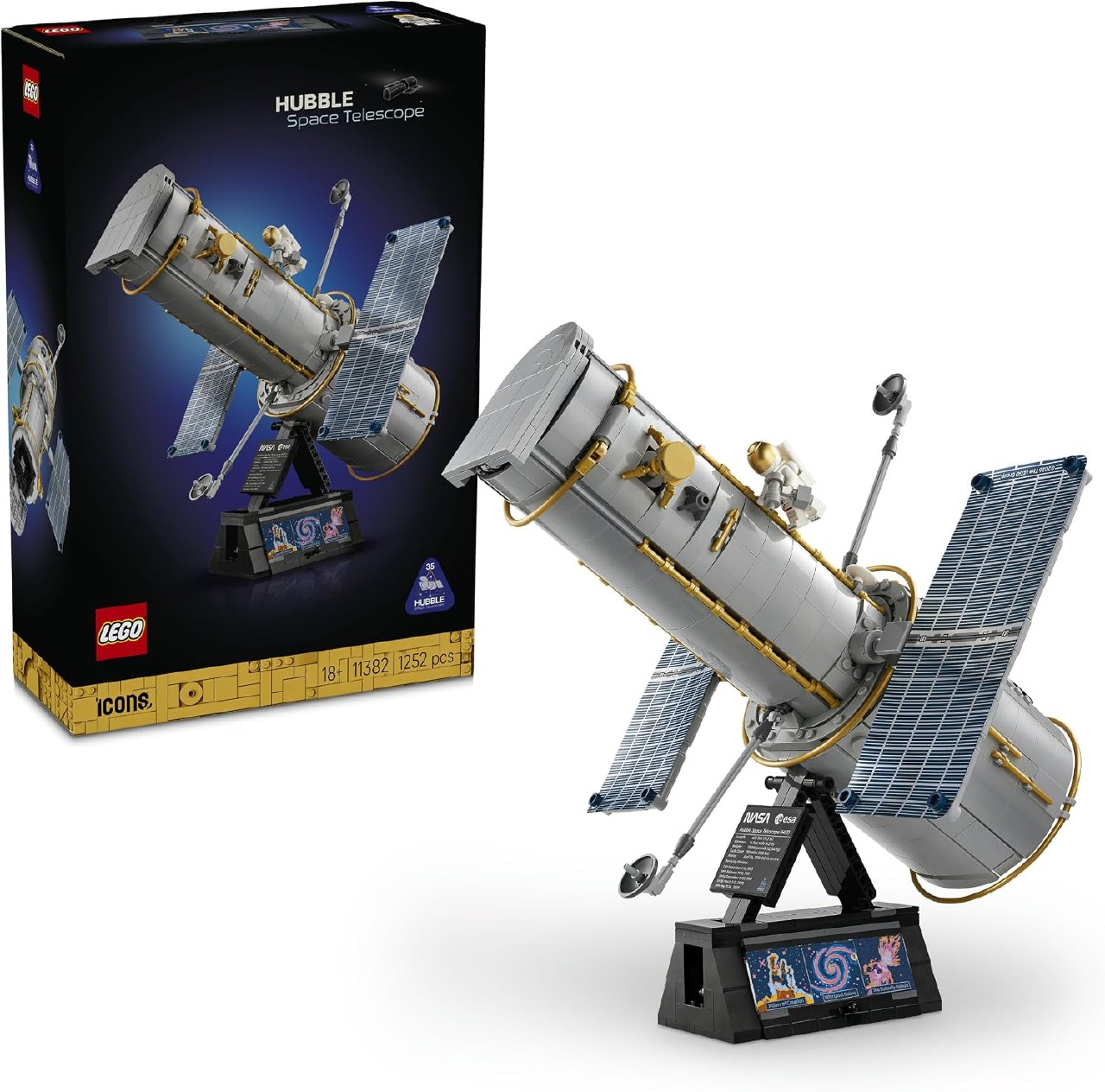 Set Lego Icons Telescopio Hubble (1252 Piezas, Maqueta Stem 3D para Adultos, Paneles Solares, Minifigura Astronauta)