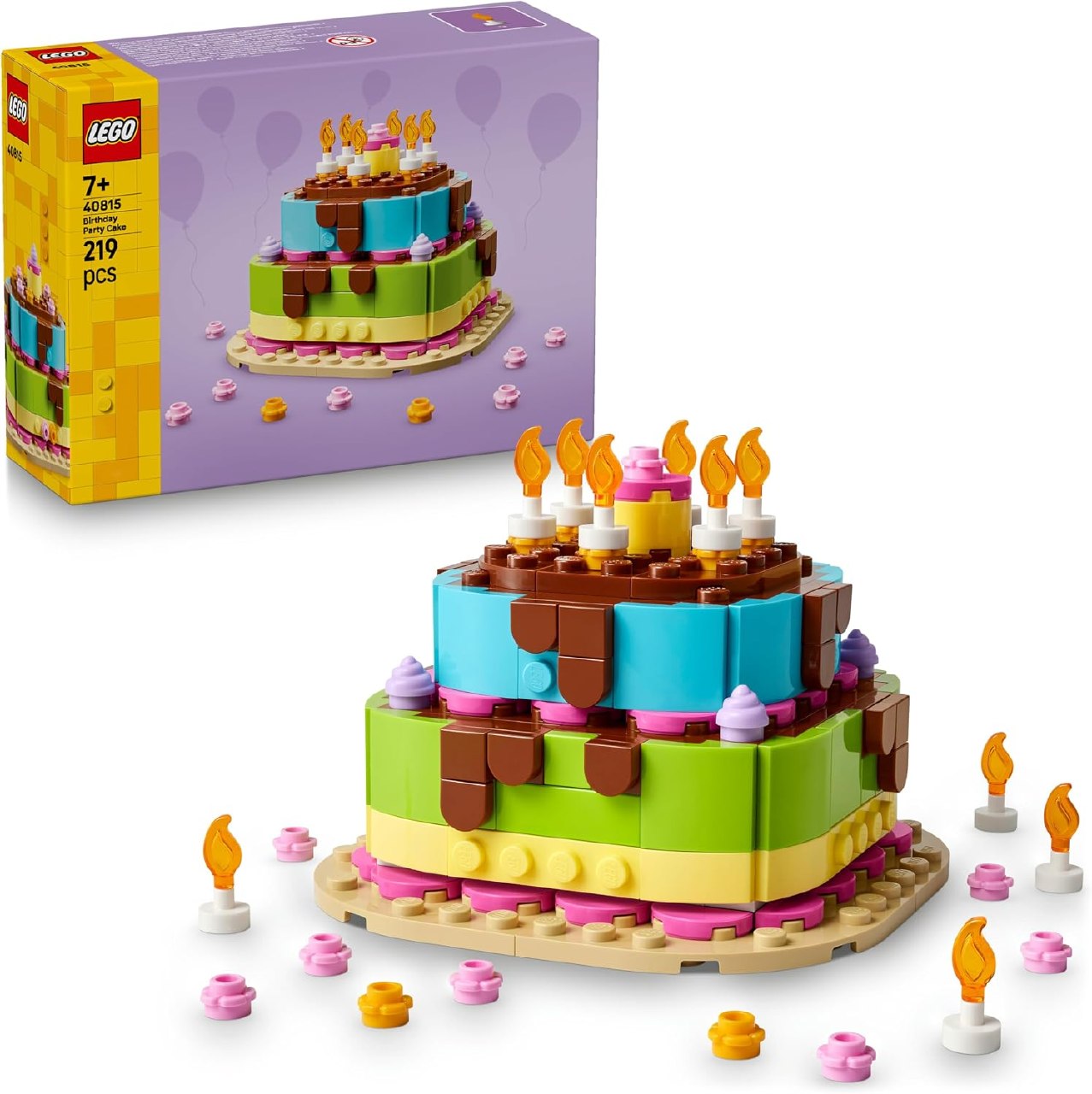 Lego Pastel de Fiesta de Cumpleaños Tarta con 10 Velas y Flores de Colores