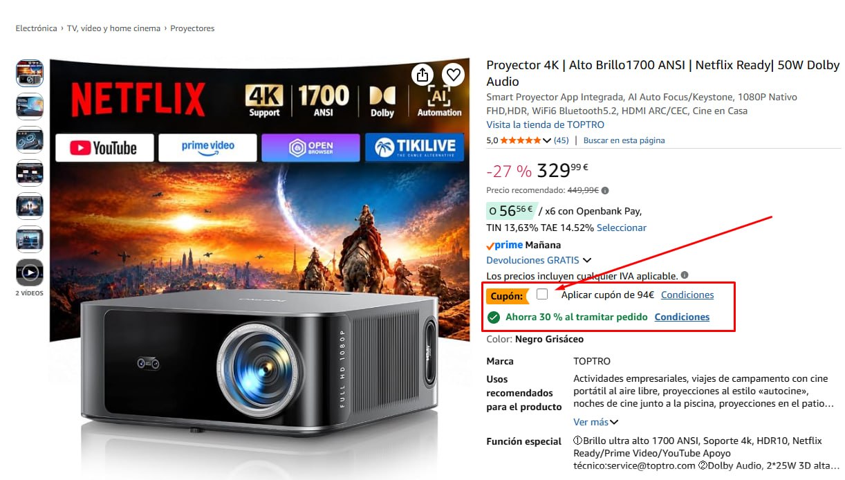 Proyector 4K | Alto Brillo1700 Ansi | Netflix Ready| 50W Dolby Audio | Smart Proyector App Integrada, AI Auto Focus/keystone, 1080p Nativo FHD,HDR, Wifi6 Bluetooth5.2, HDMI ARC/cec