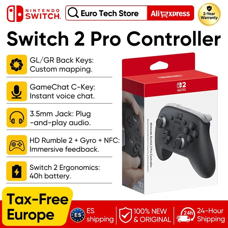 Nintendo Switch 2 Pro Controller, con Botones Traseros Gl/gr, Diseño de Botones Optimizado, Control de Juego Preciso para Ns2