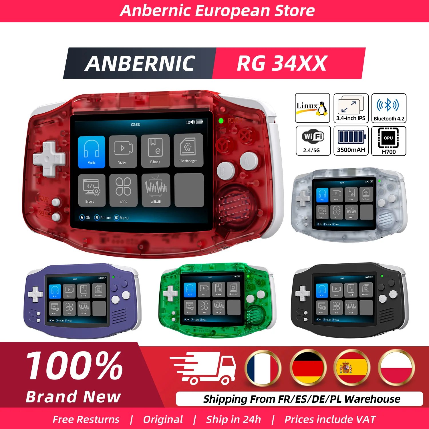 Anbernic Rg34xx la Mejor Portatil "Gameboy Advance Clon" 👉 Puede con PS1, PSP, N64, Nds, Dreamcast con Pantalla 3.5" Ips Oca 480p con Relación de Aspecto 3:2 Como la Gba