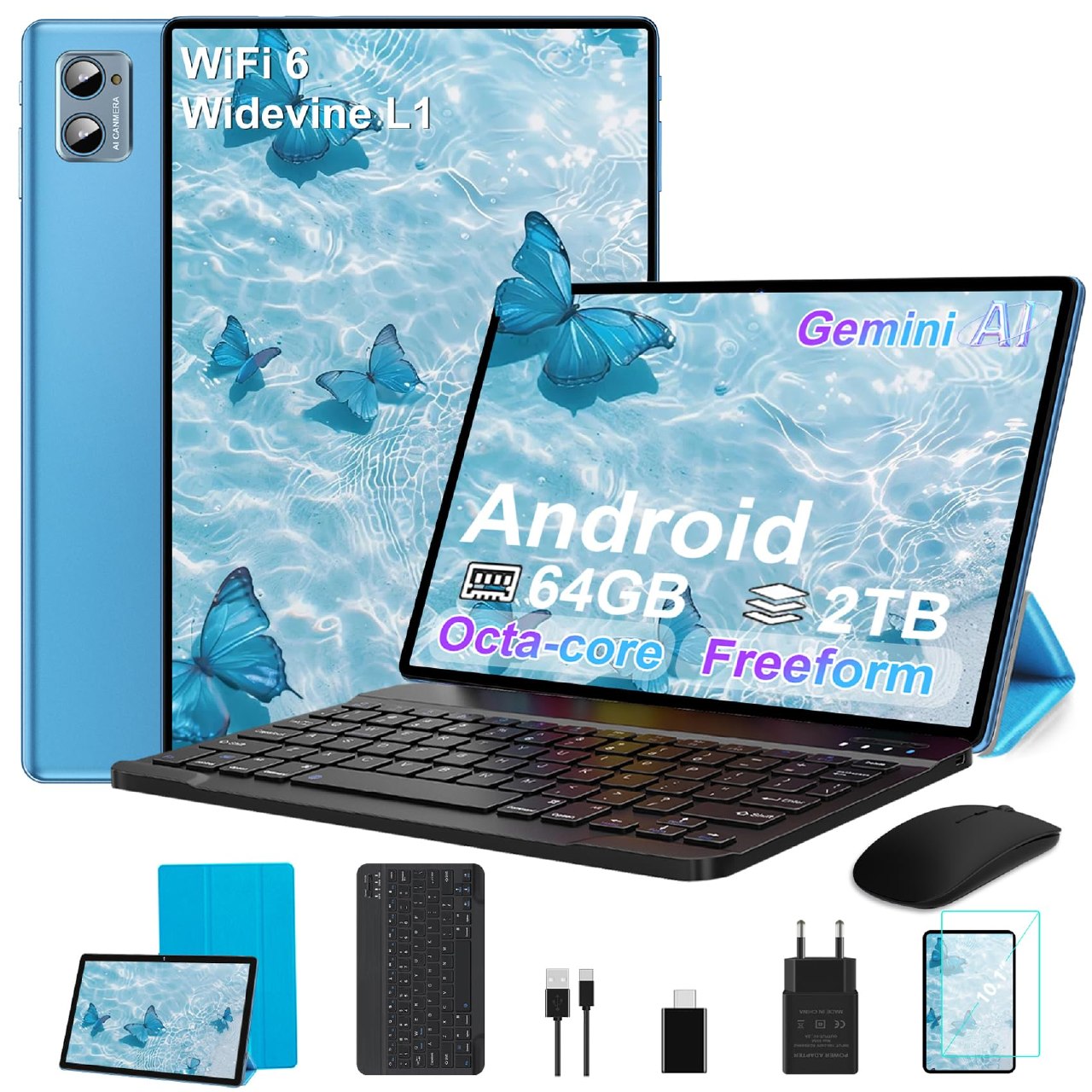 Suaat Tableta 10 Pulgadas con Android Octa Core, 64 GB Rom + 2 TB Tf, 5g + 2,4g WiFi, Azul